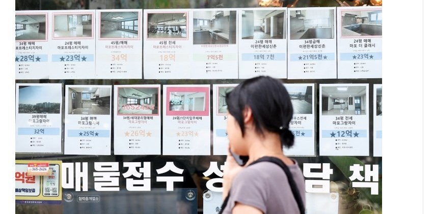 서울 시내 부동산 중개업소 유리창의 매물 전단