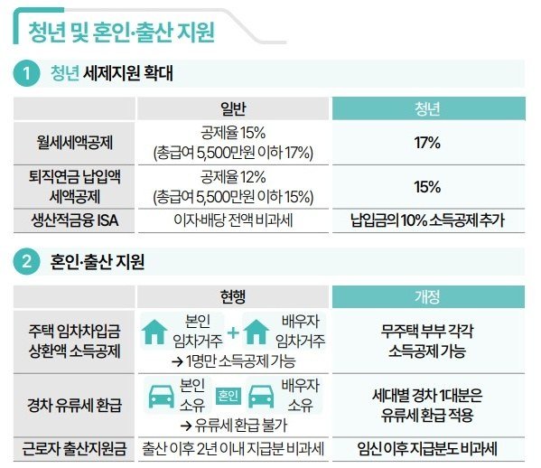 정책브리핑 청년 및 혼인·출산 지원 표