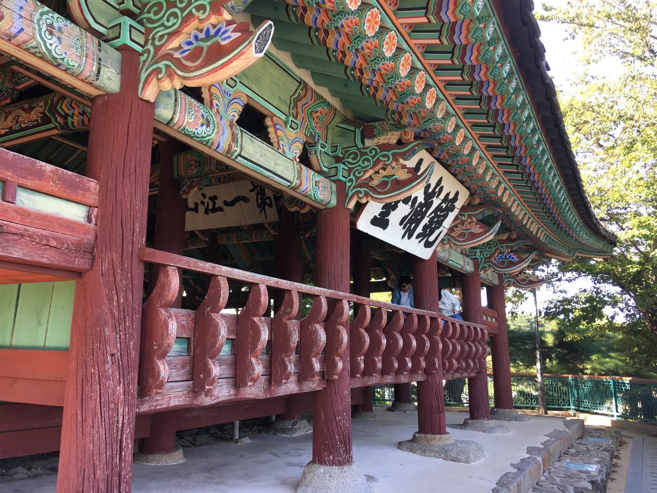 강릉 경포대 누각과 주변 소나무 풍경