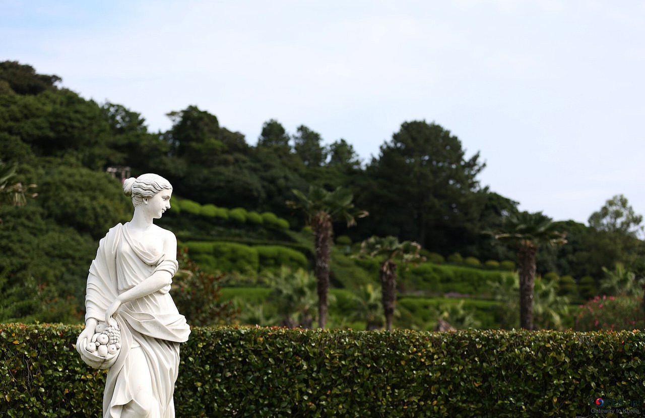 Coastal garden terraces and blue sea at Oedo