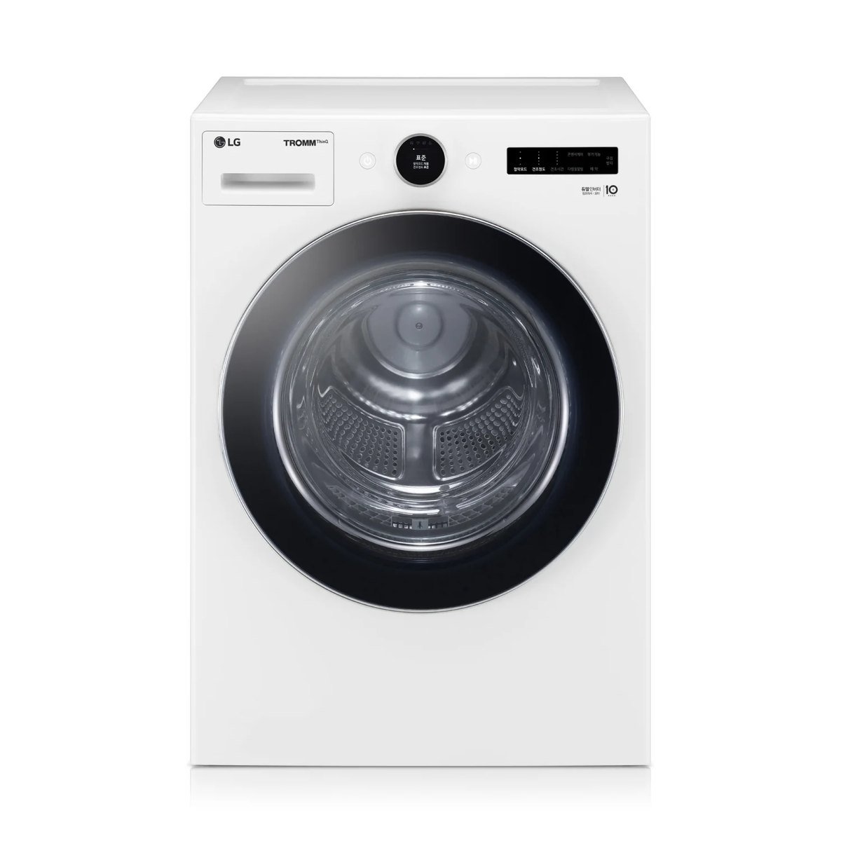 정면에서 본 흰색 LG 트롬 건조기 RD20WNA