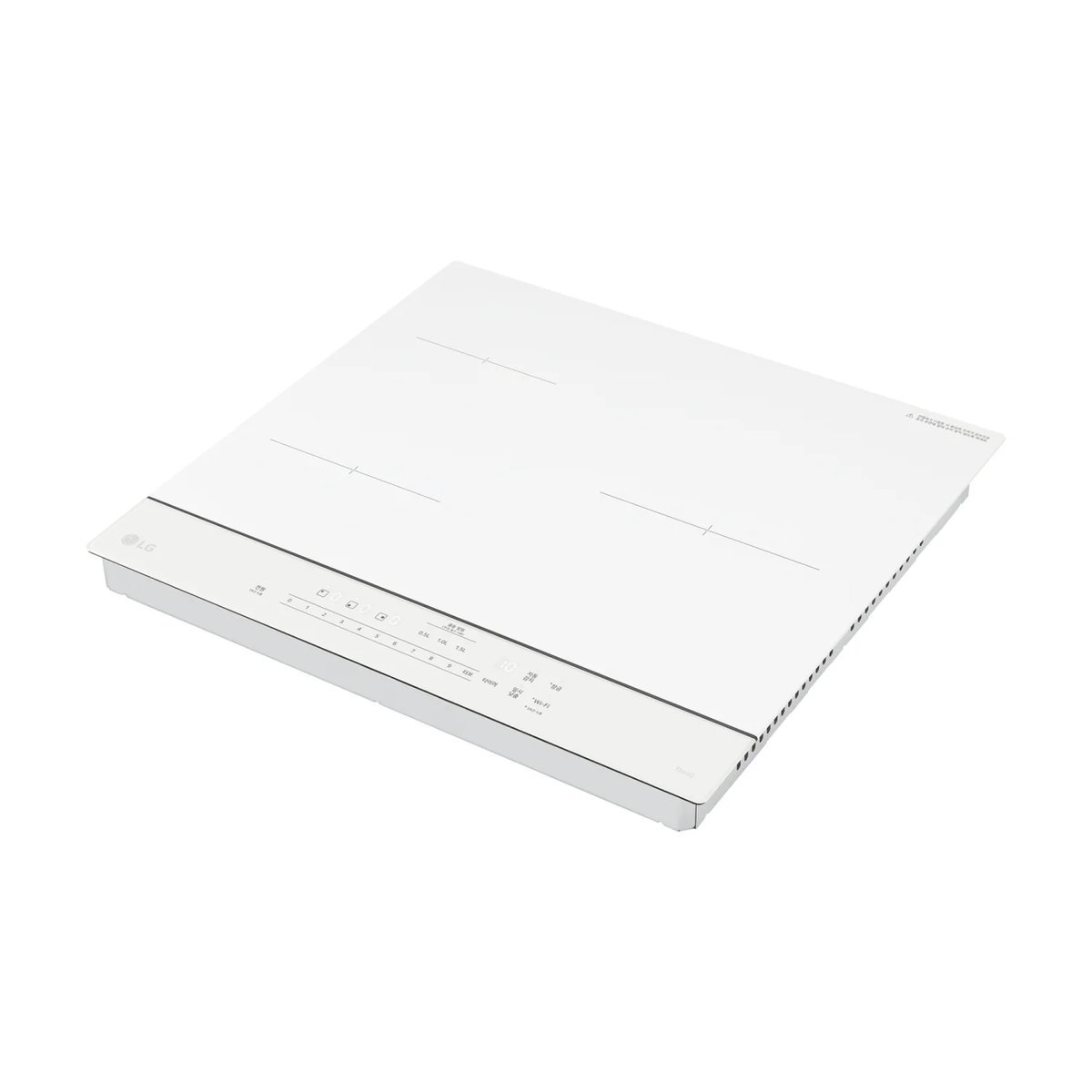 흰색 상판의 LG 3구 인덕션을 비스듬히 본 모습